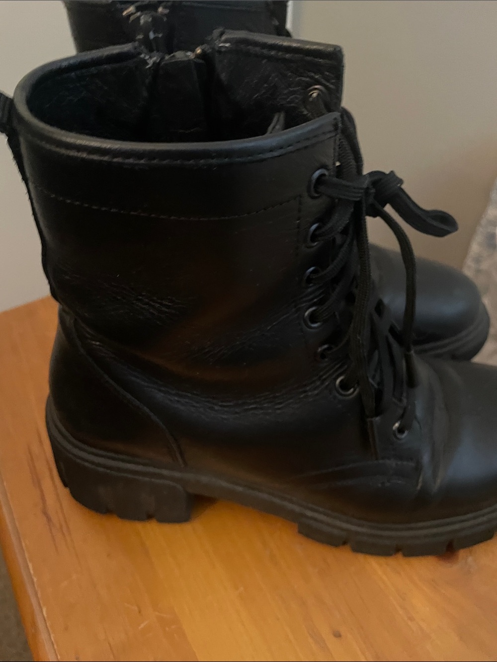 Thursday Boot Company Women's Black Lace-Up Combat Boots with Side Zip - Picture 2 of 5